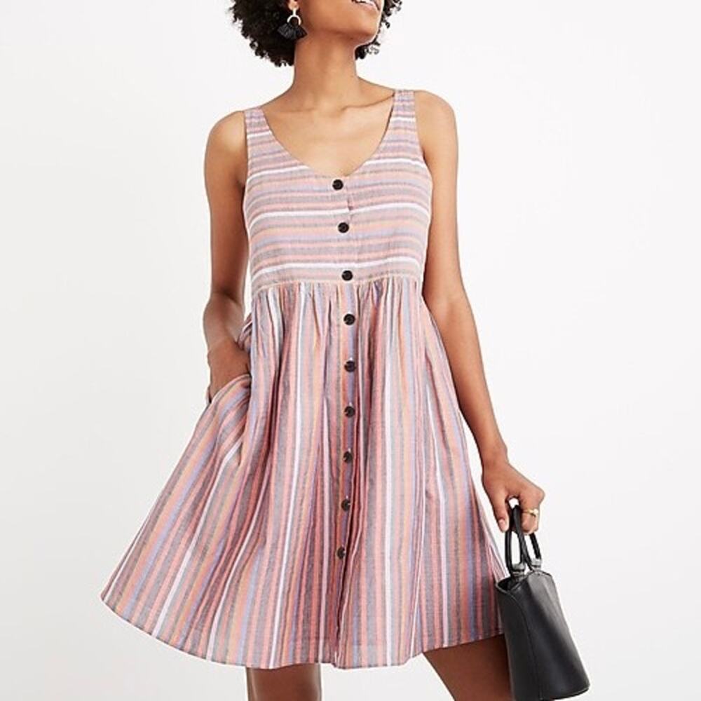 MADEWELL Rainbow Stripe Scoopneck Tank Mini Dress XS